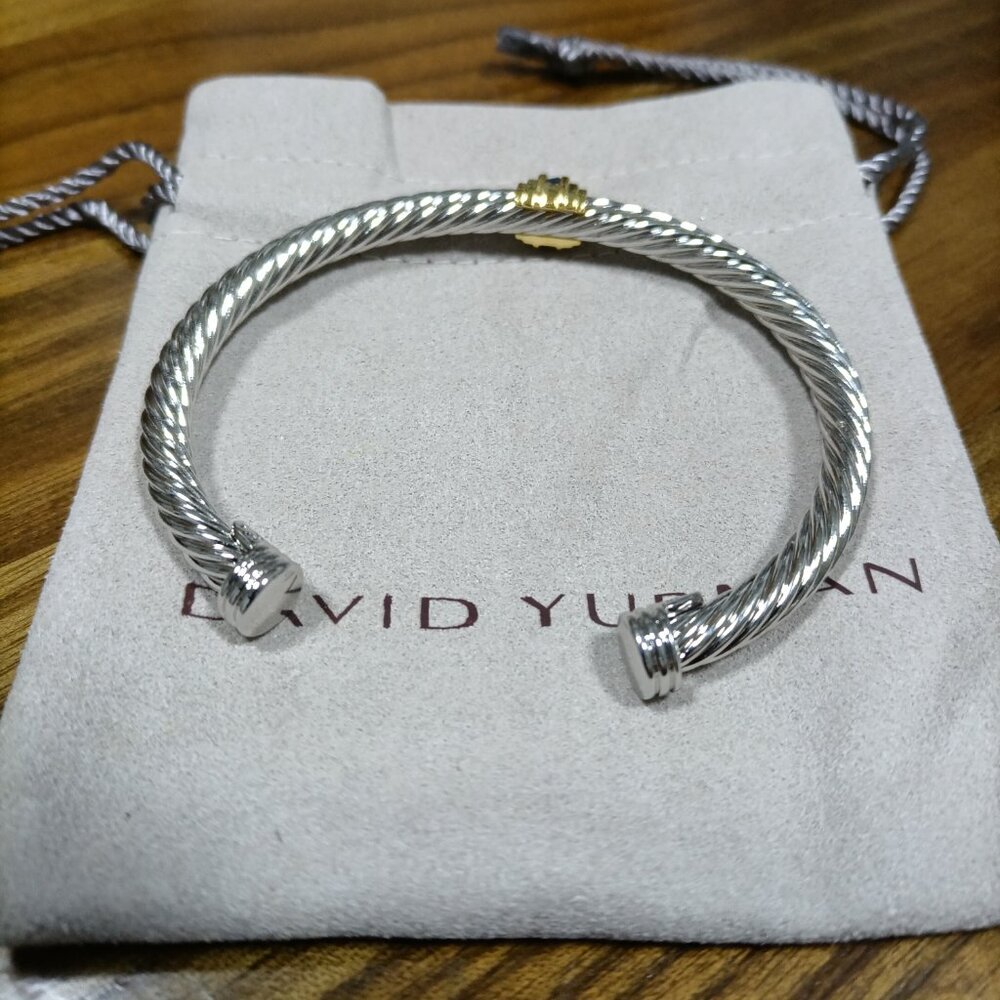 David Yurman Silver Bracelet with 14K Yellow Gold,5mm